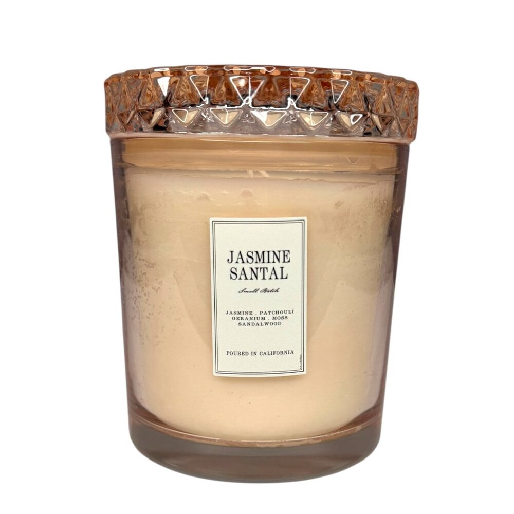 Leoben Company Jasmine Santal Small Batch Candle in Pink Glass Jar, 21.5 Oz